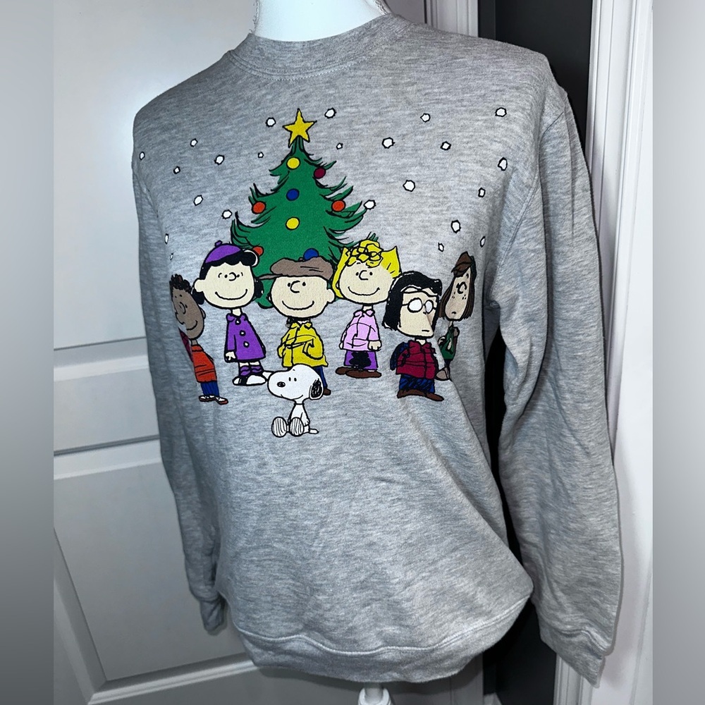 Peanuts Snoopy Charlie Brown Christmas Sweatshirt Gray Holiday Size S - Picture 2 of 10